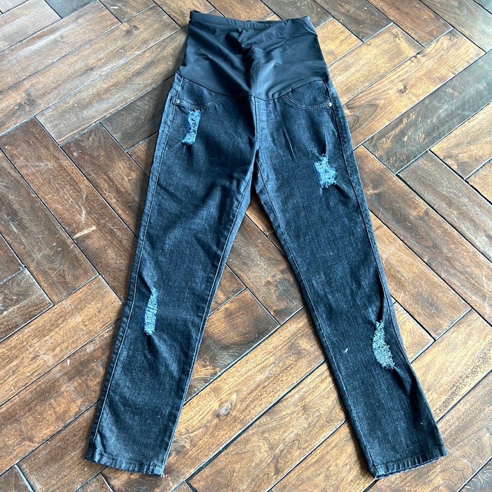James jeans made in USA ankle skinny external maternity bodega destructed jeans